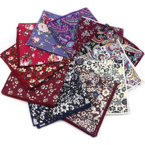 Mens Floral Pocket Square Retro Printed Hankies Cotton Handkerchiefs Colorful Printing Flower Casual Chest Suit Towel 22*22CM
