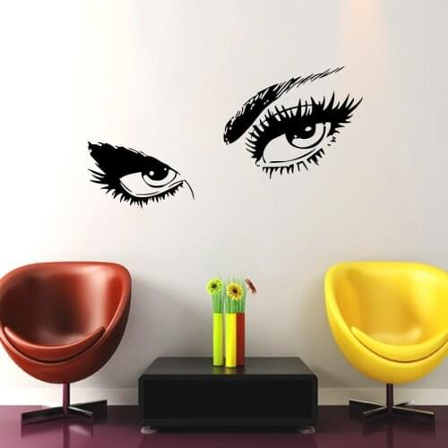 Beauty Salon Girl Eyes Wall Decal Interior Make Up Woman Face Wall Stickers Hair Home Decoration Sexy Eyes Art Mural View SYY549