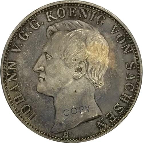 German States 2 Vereinsthaler 1861 B King Johann of Saxony Cupronickel Plated Silver Copy Coin