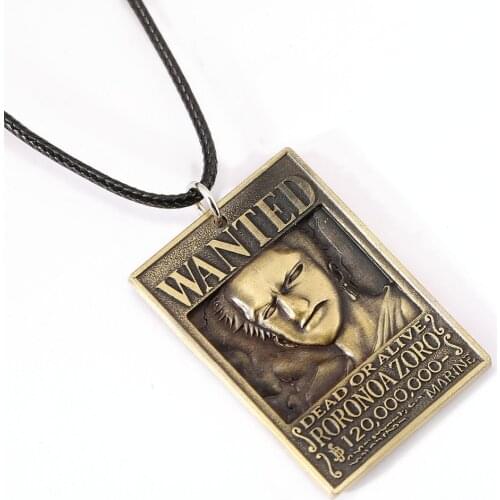 ONE PIECE Wanted Poster Necklace Roronoa Zoro Warrant Pendant Necklace Friendship Men Women Anime Jewelry Choker Accessories