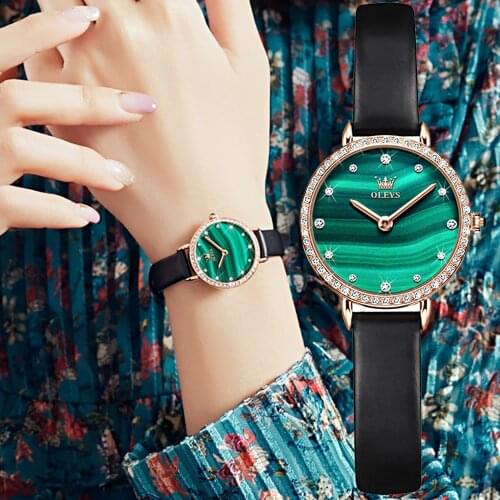 OLEVS 2021 Top Brand Ladies Watch Ladies Leather Strap Water Diamond British Watch Luxury Fashion Quartz Watch Reloj Mujer