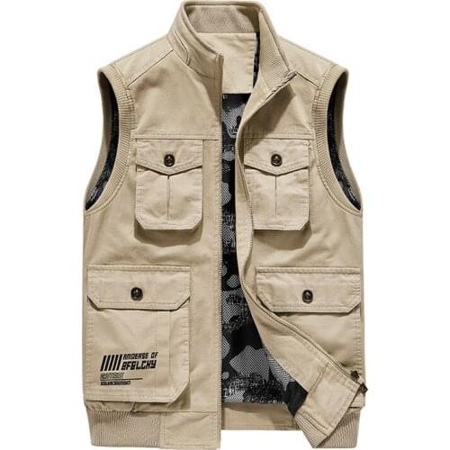 Autumn Winter Tactical Vest Men Multi-pockets Pure Cotton Waistcoat Sleeveless Jacket Velvet Warm Gilet Homme Large Size M-5XL