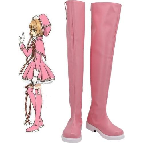 Card Captor Sakura Clear Card Cosplay Shoes Pink Long Boots for Adults and Kids Any Size