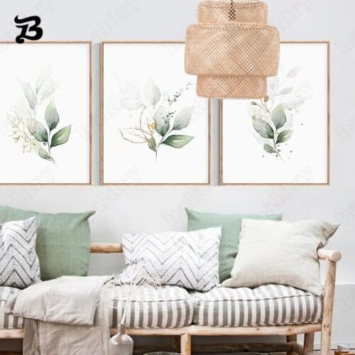 Nordic Modern Wall Picture Elegant Green Plants and Flowers Wall Art Canvas Painting Poster and Print for Living Room Home Decor