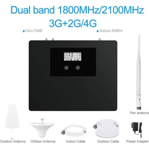 ATNJ New LCD display mobile signal booster DUAL BAND 1800/2100mhz 2g 3g 4g cellular signal cell phone repeater amplifier kit