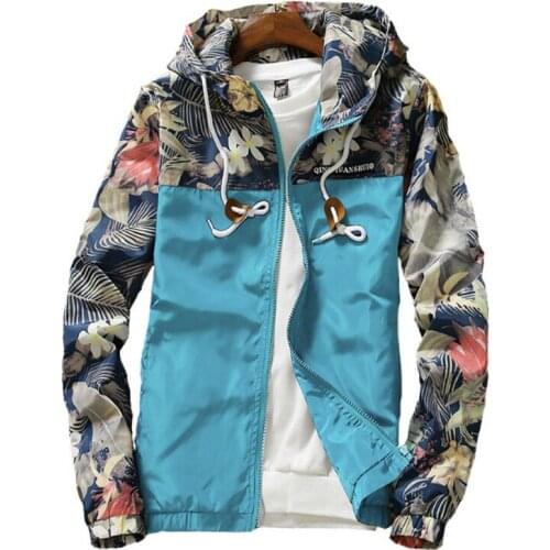 Men Women Hooded Jackets 2020 Spring Causal Flowers Windbreaker Basic Jackets Coats Zipper Lightweight Jackets Bomber Famale