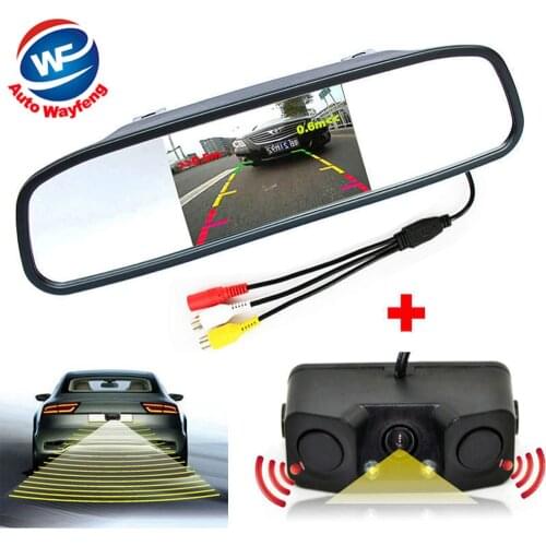 3in1 Video Parking Assistance Sensor Backup Radar With Rear View Camera + 4.3 inch LCD Car Rearview Mirror Monitor Video Parking