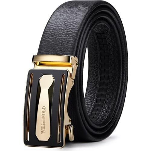 WILLIAMPOLO Fashion Genuine Leather Belt For Men Automatically Buckle Mens Belt Luxury Design Dress Belts PL20818-20P