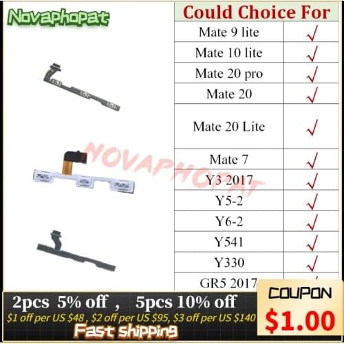 Novaphopat For Huawei Mate 7 9 10 20 Lite Pro Y3 GR5 2017 Y330 Y5-2 Y6-2 Power Volume On Off Switch Button Flex Cable Ribbon