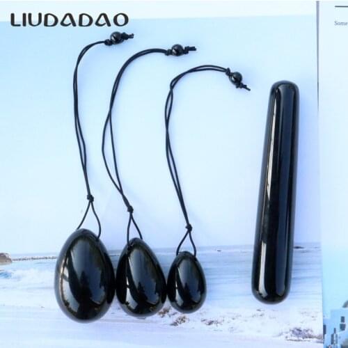 Yoni Massager Black Obsidian Yoni Egg with beads Relax Tool Crystal Massage Wand Vaginal Ben Wa Ball for Women Kegel Exerciser