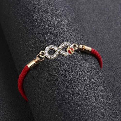 Womens Colored Rhinestone Number 8 Ladybug Infinite Glamour Woven Bracelet Man Red Bracelet Boy Girl Kids Lover Gift