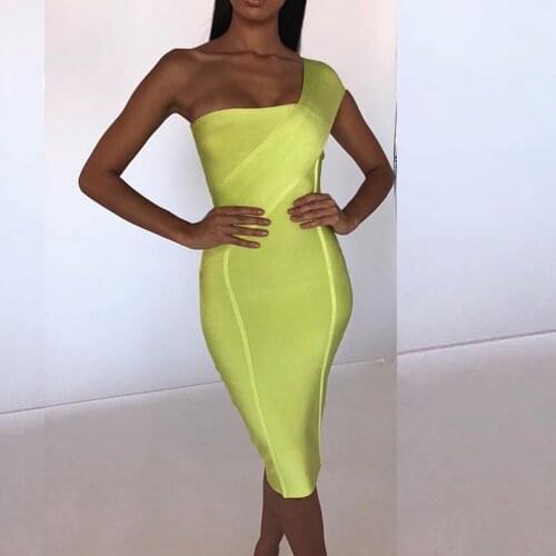 2021 Elegant Sleeveless One Shoulder Light Green Sexy Women Bandage Dress Chic Summer Bodyocn Solid Celebrity Party Vestidos