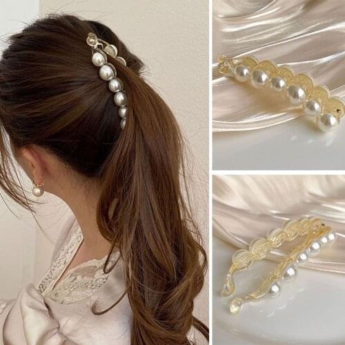 1Pc Elegant Pearls Banana Clip Vertical Clip Ponytail Hairpin Simple Hair Claws Hairpins Hair Accessories