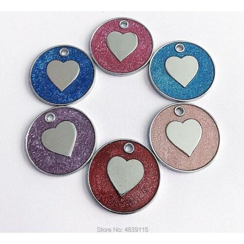 100pcs/lot Zinc Alloy Heart Circle Pet Cat ID Tags Blank Pet Identity Tags Suitable for Laser/Diamond Engraving