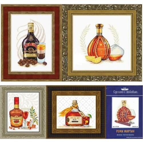 14/22/25ct Counted Cross Stitch Kit Brandy Rum Bailey Remy Martin Courvoisier XO Wine Beer Drink, 1 set