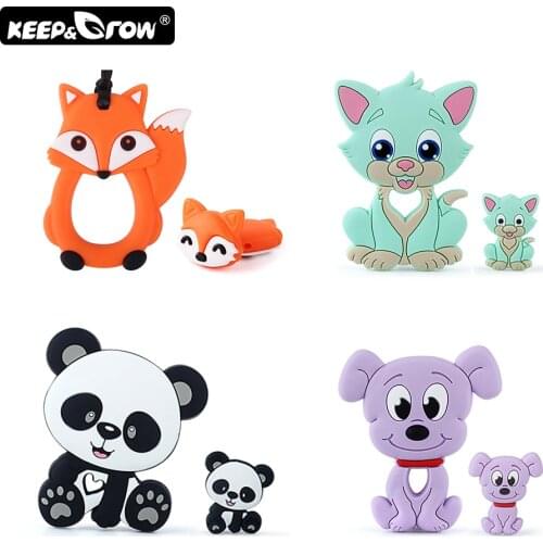 2pcs/set Rodents Baby Silicone Teether Koala Dog Cat Silicone Beads DIY Pacifier Chain Teething Toys Perle Silicone Baby Product