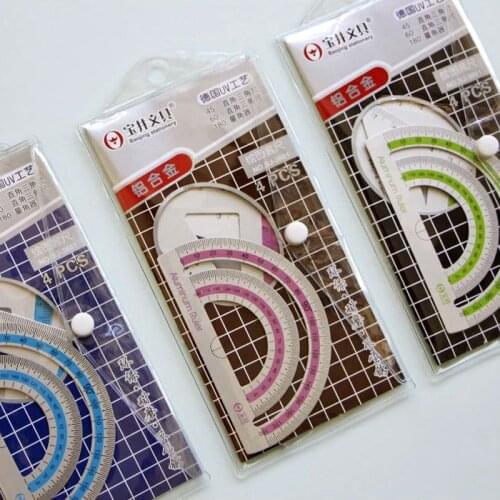 4 pcs/set Aluminum Alloy Rulers Multifunction School Office Drawing Measurement Geometry Triangle Protractor Ruler Stationery