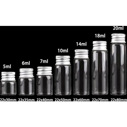 5ml 6ml 7ml 10ml 14ml tiny Transparent Glass Bottles with Silver Screw Cap Cute Jar Vials DIY Craft 100pcs