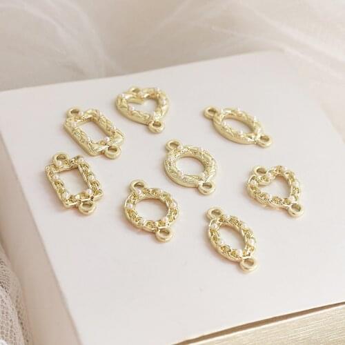 50pcs Gold Tone Plated Rhinestone Pearl Paved Alloy Necklace Pendant Fashion Hollow Out Geometry Bracelet Connector Charms