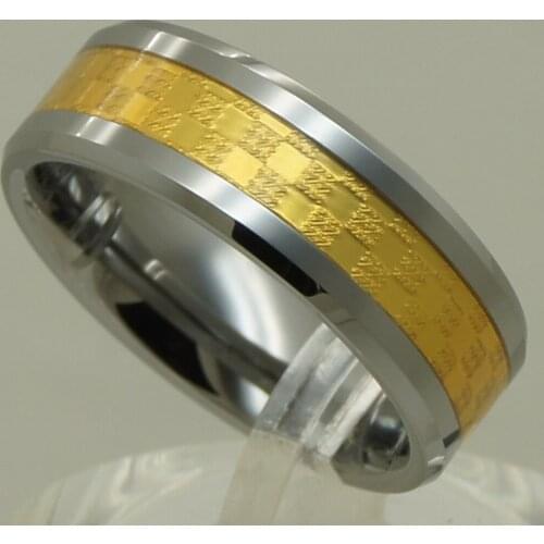 8mm gold carbon fiber inlayed hi-tech scratch proof wedding tungsten ring
