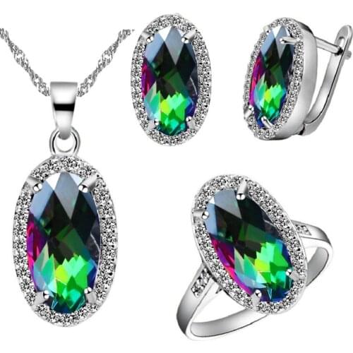 Almei Silver Color Women Jewelry Sets Wedding Necklace Pink Rhinestones Jewelry Set Stone Bridal Jewellery 2017 Gift Bijoux T482