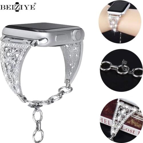 Luxury Bling Diamond Women Bracelet For Apple Watch Band 40mm 44mm 38mm 42mm Metal Strap For iWatch Series 6 SE 5 4 3 Chain Belt
