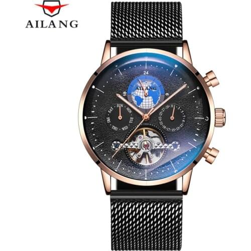AILANG Brand Waterproof 50M Men Watches Automatic Mechanical Watch Tourbillon Sport Clock Steel Casual Business Wrist Watch