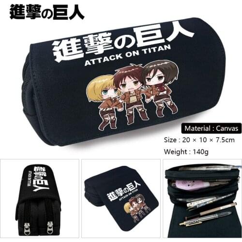 3D Print Attack on Titan Pencil Case Storage Cosmetic Bag Cartoon Anime Kids School Supplies Stationery Zipper Make Up Box New