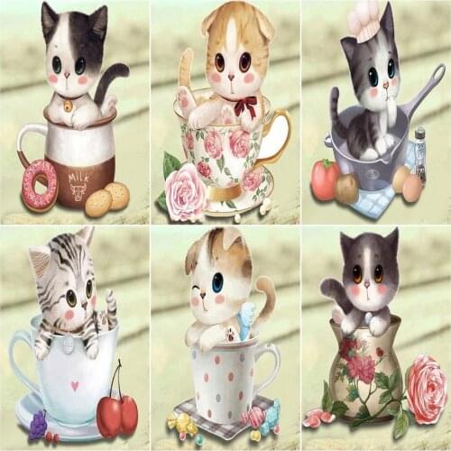 CHENISTORY Full Square/Round Diamond Painting Cup Cat Rhinestones 5D DIY Diamond Embroidery Pet Animal Mosaic Decortion