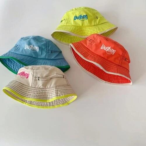 2021 Korean style children sunscreen fisherman hat protection summer new boys and girls beach sun hats Cotton sweat 52cm