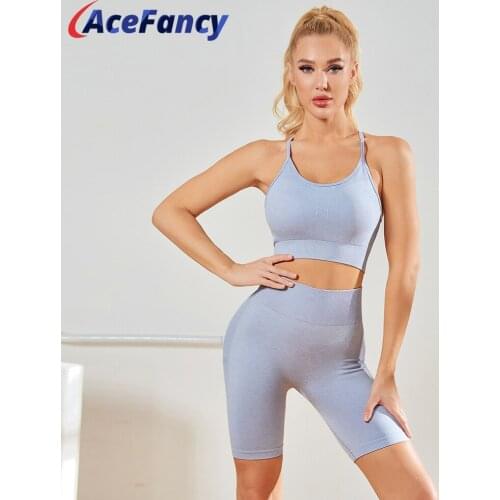 Yoga Set Fitness Clothing 2782A Push Up Yoga Bra Energy Shorts/Leggings Sets Yoga 2 piece Outfits For Woman Seamless Yoga Set