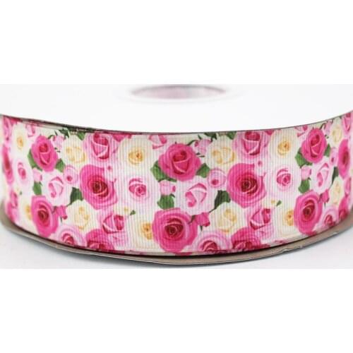 Pink rose/flower printed grosgrain ribbon 9-75mm DIY handmade materials christmas wedding gift wrap tape ribbons