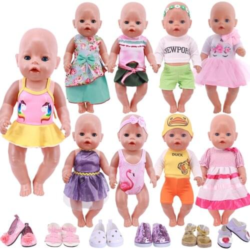 Reborn Swimsuit Doll Clothes Shoes Flamingo Dress Unicorn Pajamas Accessories For 43cm NewBorn Baby Doll,Our Generation Doll,Toy