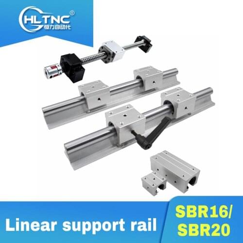 Linear support rail 2 PCS SBR16 SBR20 +4 PCS SBR16UU/SBR20UU +ball screw kit SFU1605/1610 end machined with BKBF12 for CNC