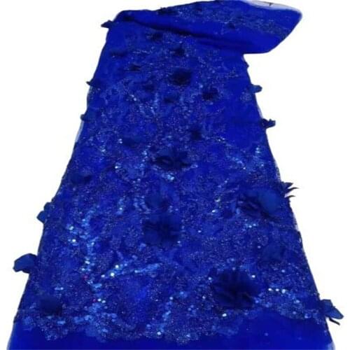 Latest Royal blue African Sequins Lace Fabric French Mesh Laces 3d flower High Quality 2021 Nigerian Lace Fabric For Party Sew