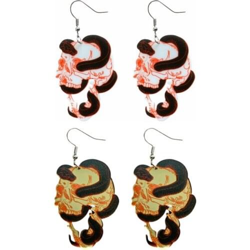 New Arrivals The Snake Skull Printed White And Mirror Gold Acrylic Dangle Earrings Horror Skeleton Punk Style Fashion Jewelry