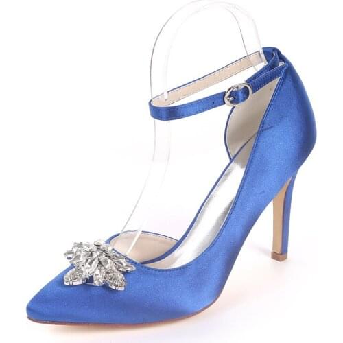 High Heels Satin Women Shoes Pointed Toe Heeled Ankle Buckle Strap Prom Evening Wedding Bridal Party Women Dress Pumps