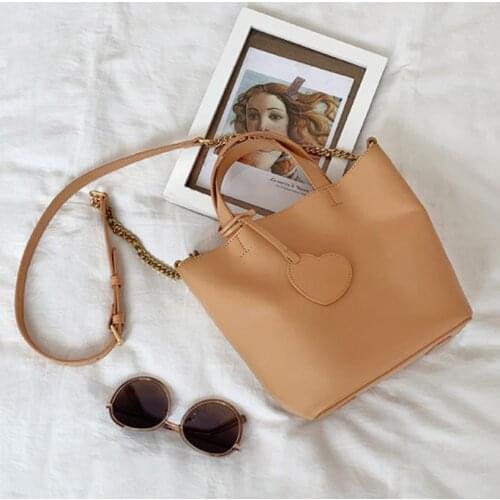 Original design leather bucket bag chain head layer cowhand cross shoulder bag
