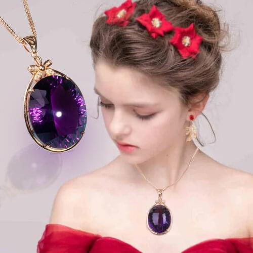 Natural Stone Amethysts Crystal Gem Pendant Necklace Suspension Reiki Chakra Fashion Women Female Clavicle Mineral Jewelry