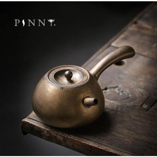 PINNY 220ML Ceramic Retro Gold Glaze Teapot Heat Resistant Side Handle Kettle Japanese Style Kung Fu Tea Pot Vintage Drinkware