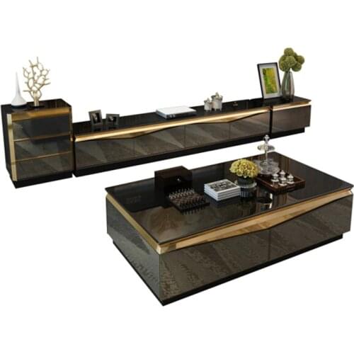 TV Stand modern Living Room TV monitor stand mueble stalinite gold stainless steel cabinet mesa+tv table+Coffee centro Table