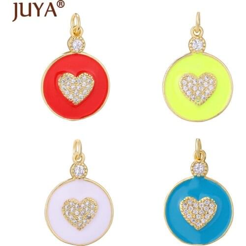 DIY Sweet Heart Cubic Zirconia Charms Pendant For Girls Handmade Jewelry Accessories Supplies Enamel Pendants For Necklace