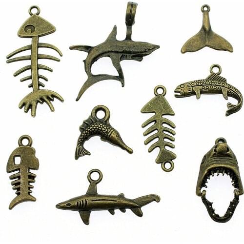 10pcs Fish Charms Pendant Antique Bronze Color Fish Bone Charm Pendants Jewelry Accessories DIY Fish Bone Charms