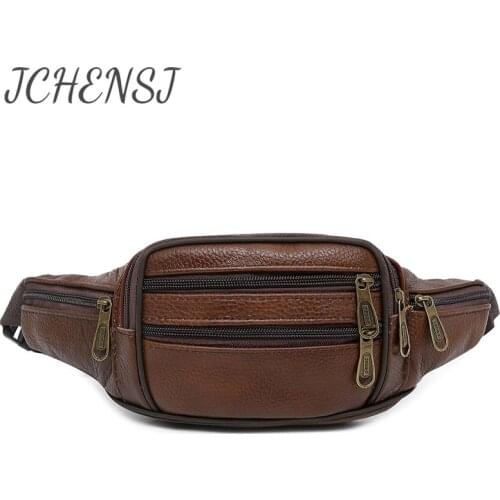 JCHENSJ Genuine Leather Mens Waist Bag Male Fanny Pack Large Capacity Multiple Pockets Travel Working Belt Bag For Men