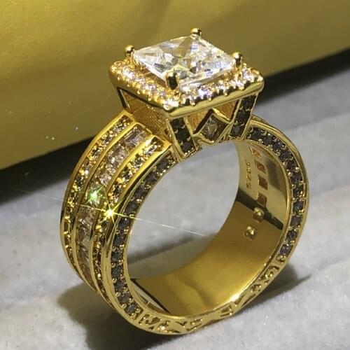 Luxury 925 silver gold Cluster Engagement rings for Women Square 4ct Simulated Diamond Architecture Ring Wedding Bridal Jewelry