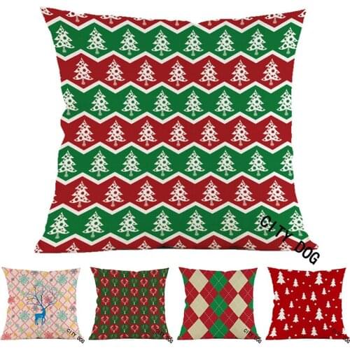 Christmas Decorative Cushion cover Geometric green red stripes tree Cotton Linen Pillow case Square 45*45cm Cushions Covers Deco