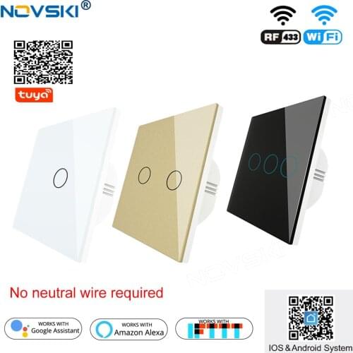 NOVSKI EU Touch Switch Wifi RF Dual Mode, Tuya Smart Home Android & iOS App, Support Alexa Google Home, No Neutral Wire Required
