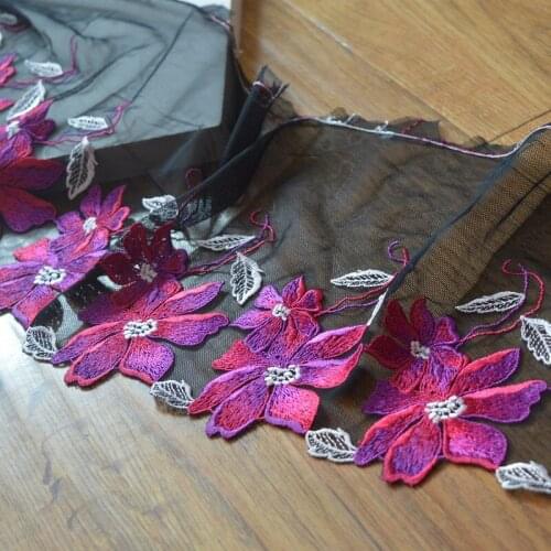 10Meters Mesh Tulle 21cm Width Embroidered Black Purple Laces Fabric Cloth Evening Dress Material for Bra Underwear