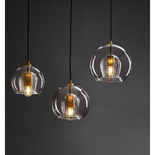 Nordic Glass-striped Bedside Pendant Lights Restaurant Bar Modern Luxury All Copper Bedroom Dining Room Hanging Lights Fixtures