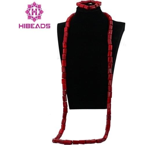 Fabulous Red Coral Beads Necklace Bracelet Jewelry Set for Men 54inches Long Necklace Men Coral Set New Free Shipping CNR567